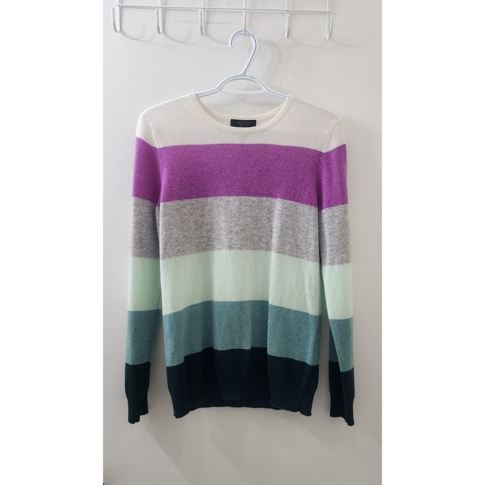 Charter Club Cashmere Sweater‎ Womens Medium Striped Crewneck 100% Cashmere NEW